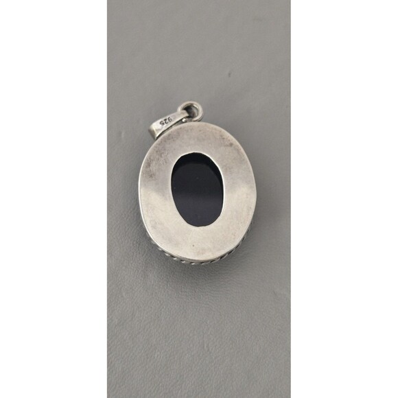 Vintage 925 Sterling Silver Oval Black Onyx Stone 1 3/4" Drop Pendent 10 Grams - Picture 5 of 7